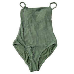 Kona Sol Olive Green Textured One-Piece Swimsuit Medium NWT